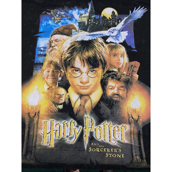 Harry Potter and the Sorcerer’s Stone Graphic T-Shirt Black Vintage Tee Medium - Picture 7 of 8